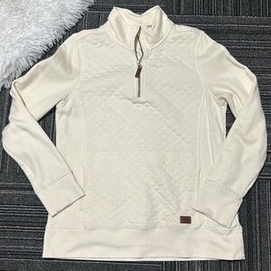L.L. Bean Quilted Pullover Long Sleeve 1/4 Zip Cream Top Women’s Size Medium